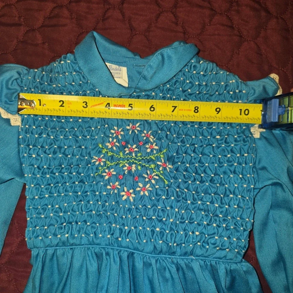 VINTAGE Polly Flinders Hand Smocked Bright Blue Dress Size‎ 5 Style#44077